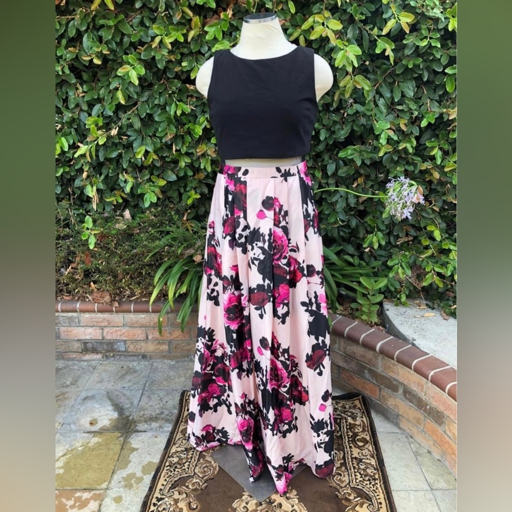 Betsy & Adam illusion pink and black floral dress size 16w